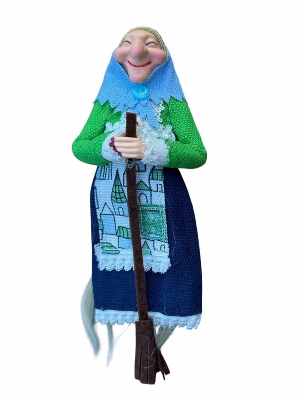 Mini Kitchen Witch Blonde Hair Blue Green Outfit Brown Broom Brand New